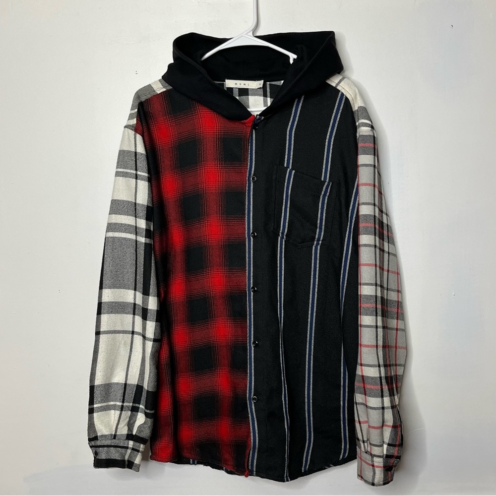 MNML Hoodie Flannel Mismatched Style Button Up Comfortable Vintage Style medium